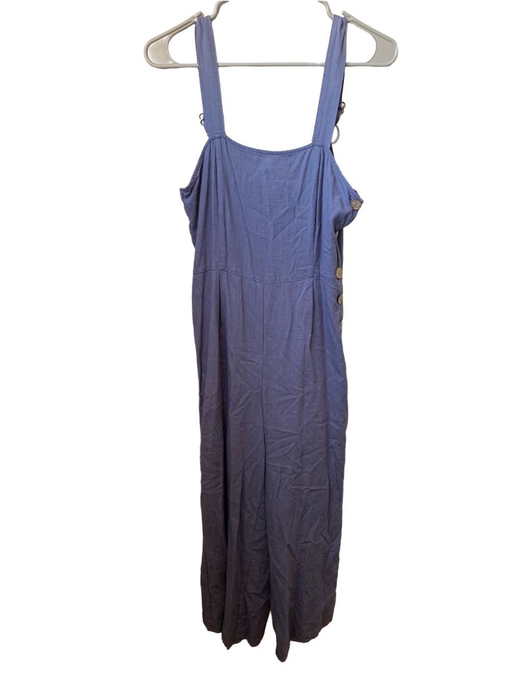 HOPE AVE Purple Blue Wide Leg Cotton Linen Overall Jumpsuit